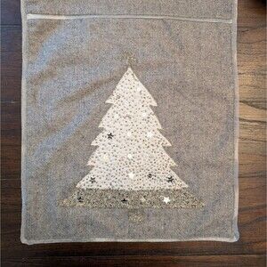 Domain Gray Wool Embellished Beaded Christmas Tree Holiday Lined Table Runner